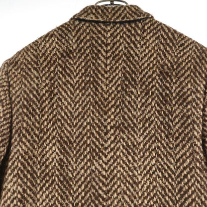 Celine Double Pocket Peak Lapel Herringbone Long Coat Brown