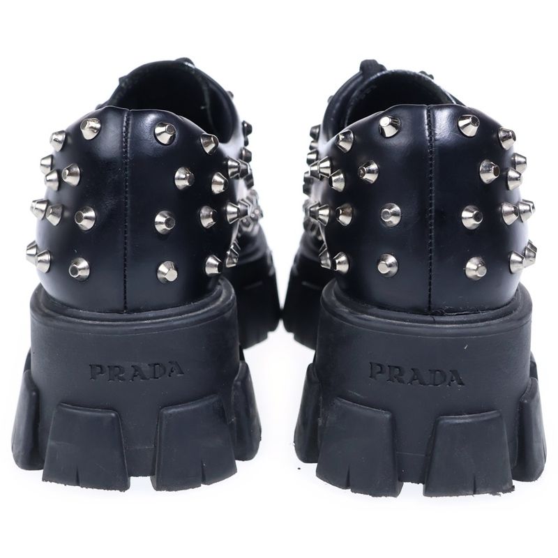 Prada Monolith Brushed Leather Studded Loafers Black