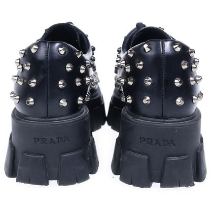 Prada Monolith Brushed Leather Studded Loafers Black