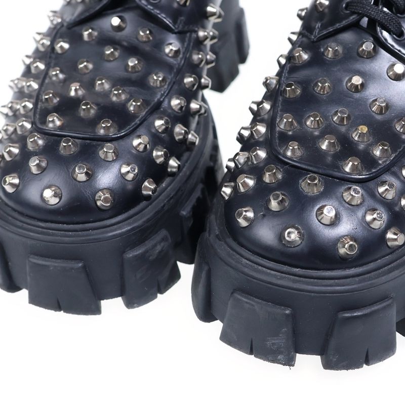 Prada Monolith Brushed Leather Studded Loafers Black