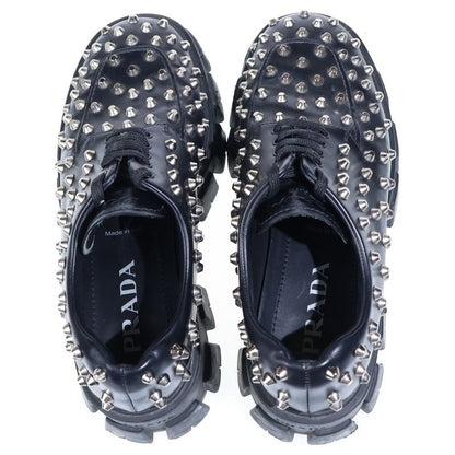Prada Monolith Brushed Leather Studded Loafers Black