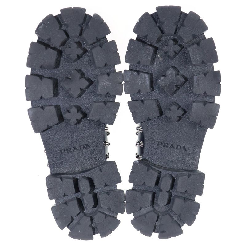 Prada Monolith Brushed Leather Studded Loafers Black