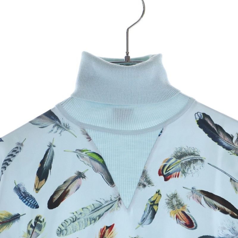 Hermes Twill Lane Plumes Turtleneck Light Blue 36 Flat