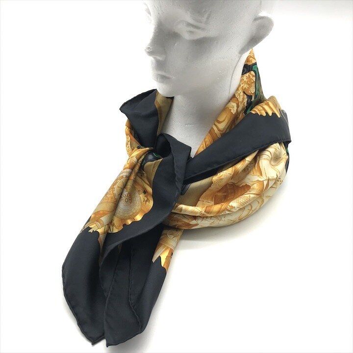 Hermes Carre 90 Azulejos Silk Large Scarf Shawl Black Yellow