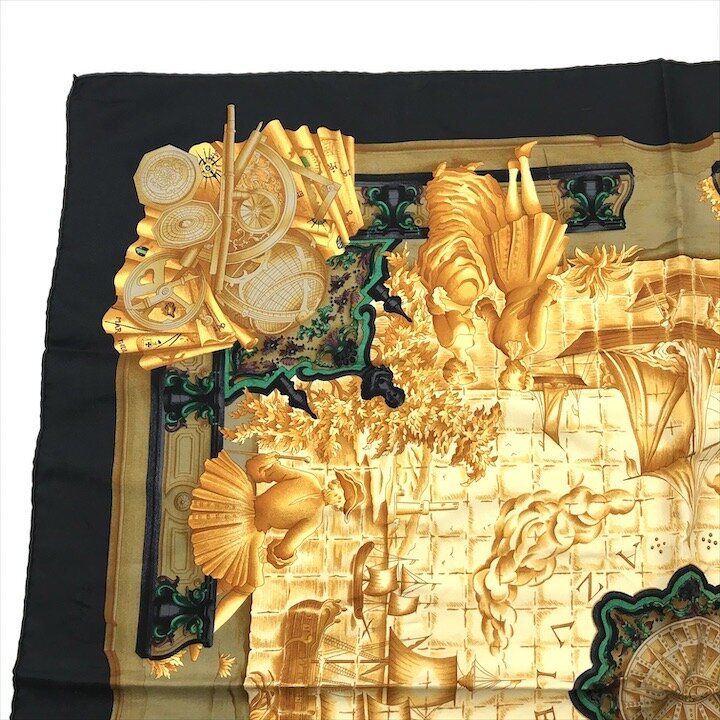 Hermes Carre 90 Azulejos Silk Large Scarf Shawl Black Yellow