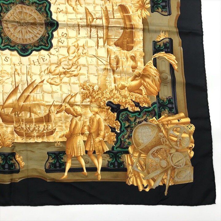 Hermes Carre 90 Azulejos Silk Large Scarf Shawl Black Yellow
