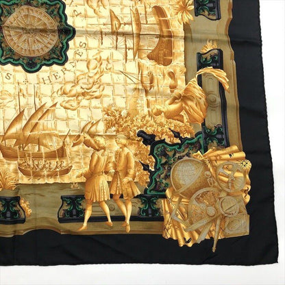 Hermes Carre 90 Azulejos Silk Large Scarf Shawl Black Yellow