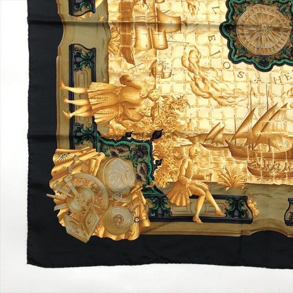 Hermes Carre 90 Azulejos Silk Large Scarf Shawl Black Yellow