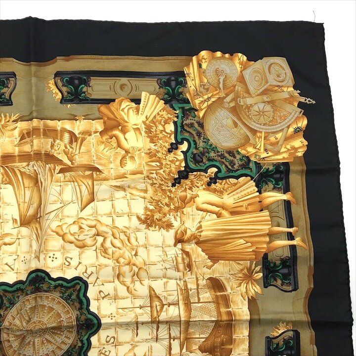Hermes Carre 90 Azulejos Silk Large Scarf Shawl Black Yellow