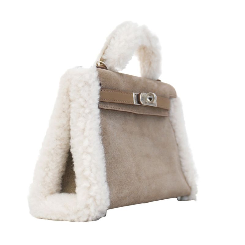 Hermes Handbag Mini Kelly Teddy Grizzly Swift Etoupe Silver