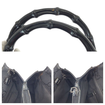 Gucci Bamboo GG Pattern Black Silver Nylon Tote