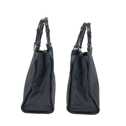 Gucci Bamboo GG Pattern Black Silver Nylon Tote