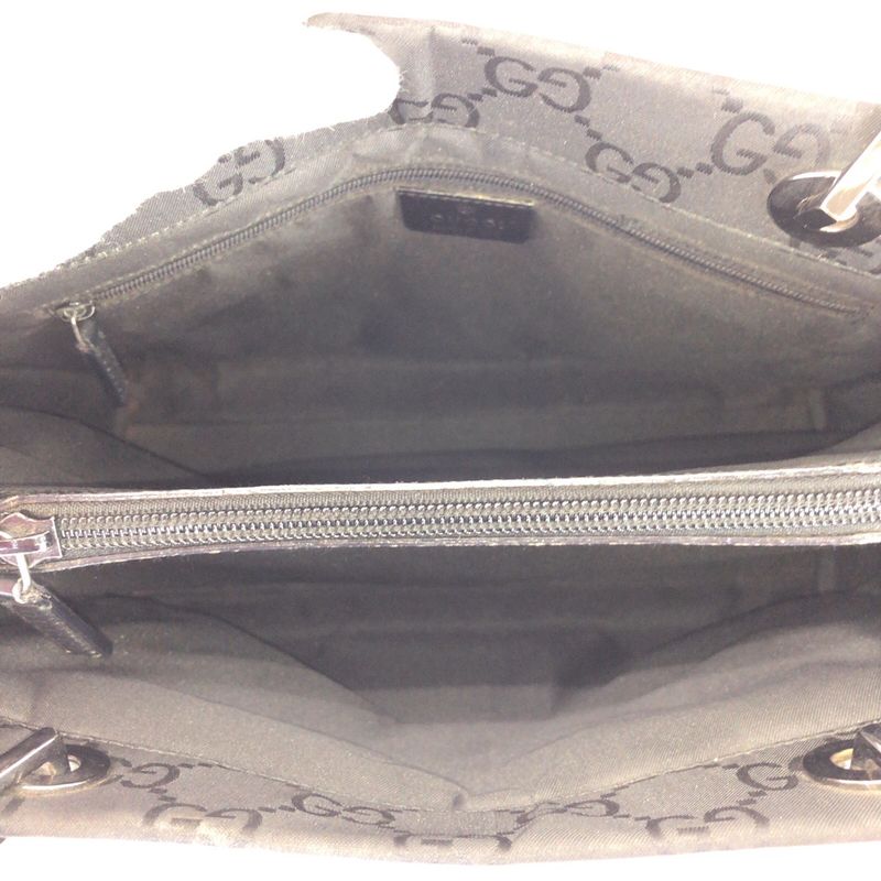 Gucci Bamboo GG Pattern Black Silver Nylon Tote
