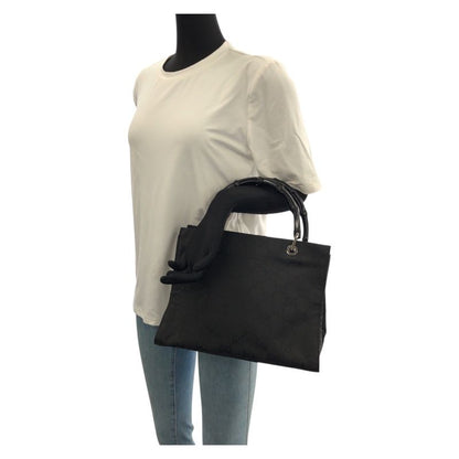 Gucci Bamboo GG Pattern Black Silver Nylon Tote