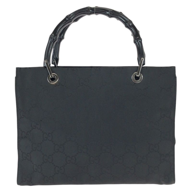 Gucci Bamboo GG Pattern Black Silver Nylon Tote