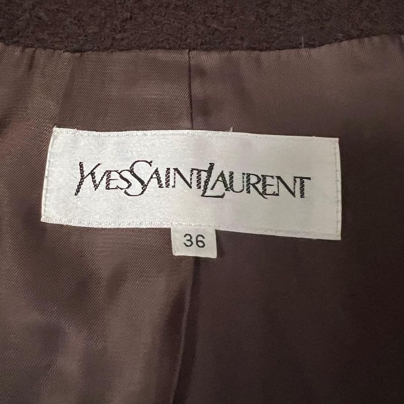 Saint Laurent Yves Vintage Brown Wool Nylon Faux Fur Shoulder Bag