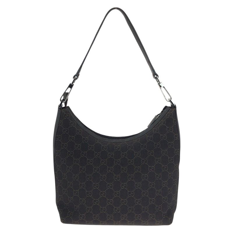 Gucci Hobo Brown Dark Silver GG Canvas Leather Brown Dark Brown