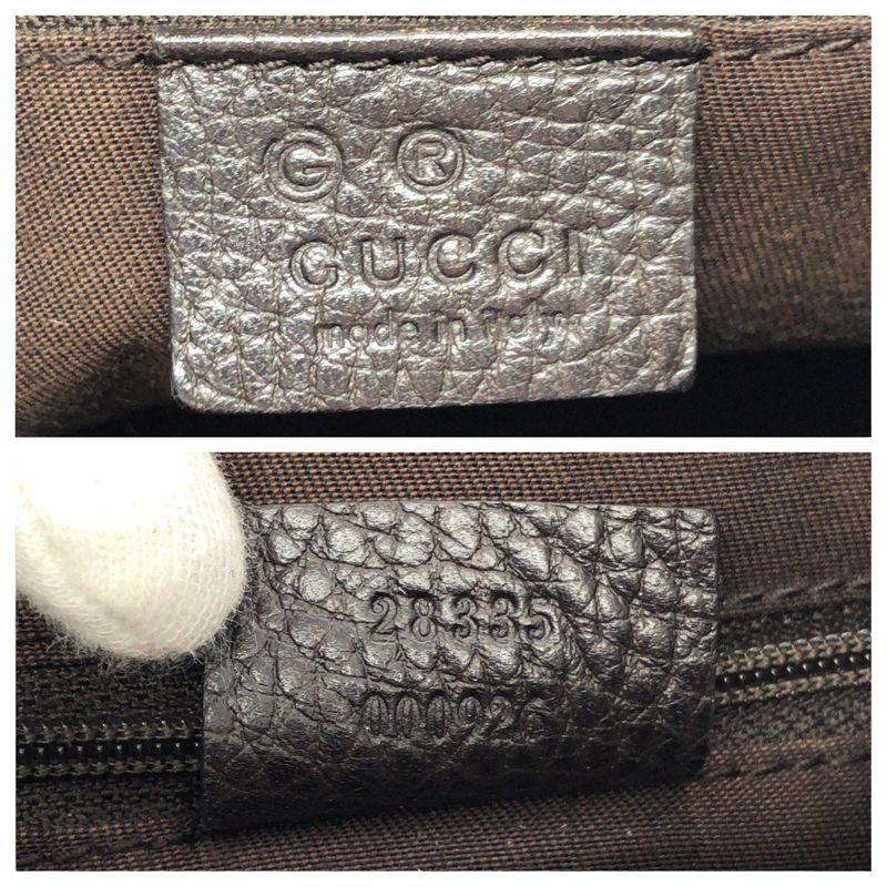 Gucci Hobo Brown Dark Silver GG Canvas Leather Brown Dark Brown