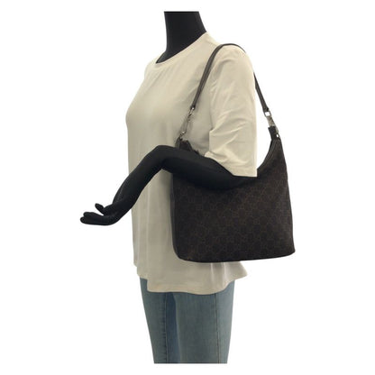 Gucci Hobo Brown Dark Silver GG Canvas Leather Brown Dark Brown