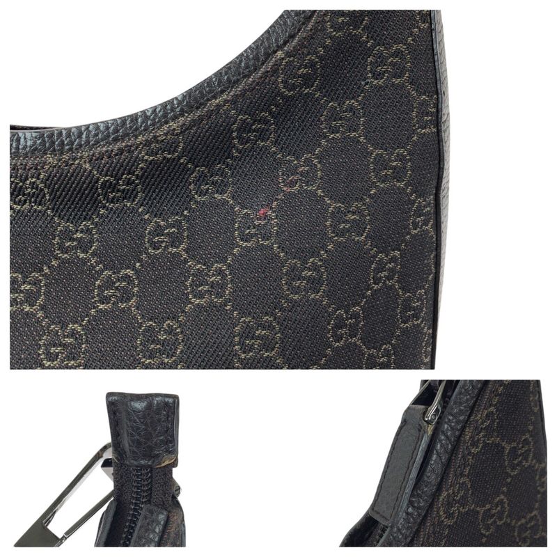 Gucci Hobo Brown Dark Silver GG Canvas Leather Brown Dark Brown