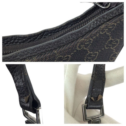Gucci Hobo Brown Dark Silver GG Canvas Leather Brown Dark Brown