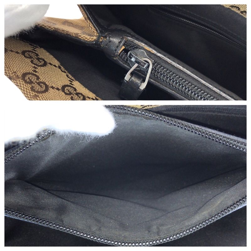Gucci Bamboo Beige Brown Gunmetal GG Canvas 002 Tote