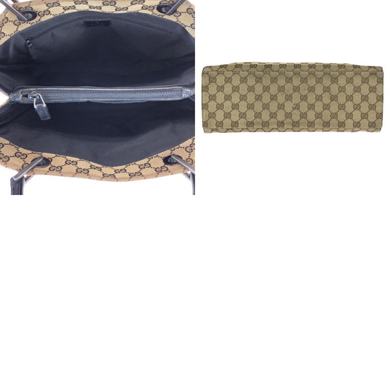 Gucci Bamboo Beige Brown Gunmetal GG Canvas 002 Tote
