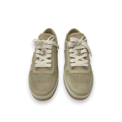 Prada Downtown Sneakers Shoes Delave Suede Beige Gold Logo