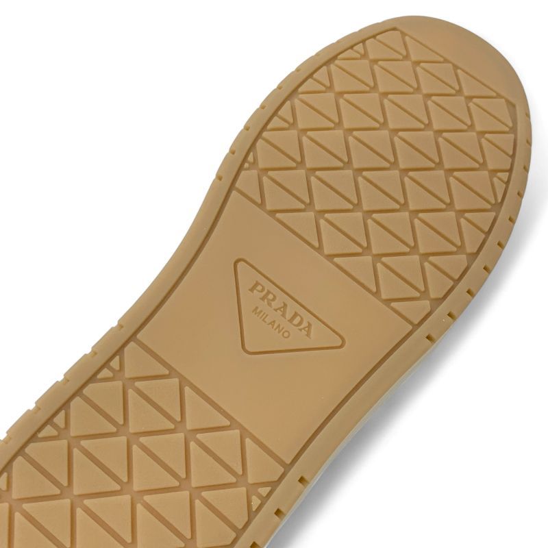 Prada Downtown Sneakers Shoes Delave Suede Beige Gold Logo