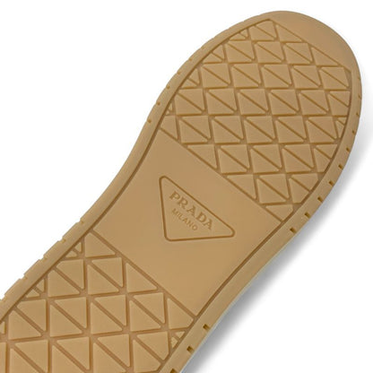 Prada Downtown Sneakers Shoes Delave Suede Beige Gold Logo