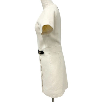 Louis Vuitton Dress Ivory Black Gold Scallop Detail A-line Ivory- Black