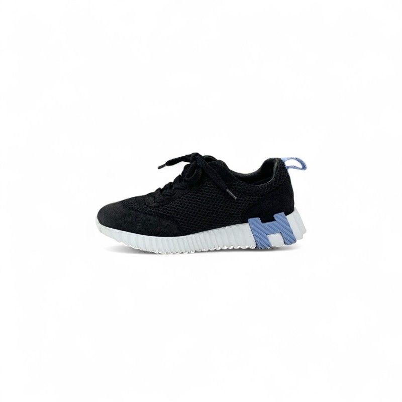 Hermes Bouncing Sneakers Shoes Suede Fabric Black Blue