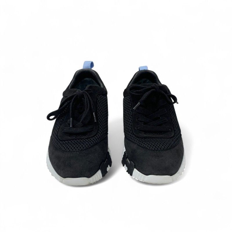 Hermes Bouncing Sneakers Shoes Suede Fabric Black Blue