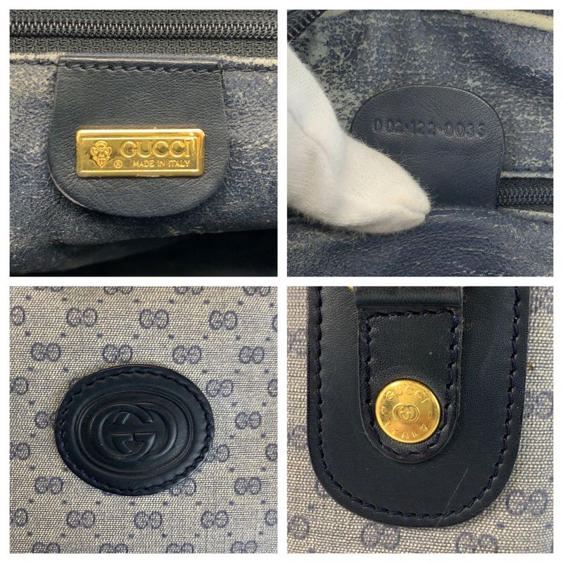 Gucci Vintage Micro GG Gray Navy Gold 002 122 Handbag