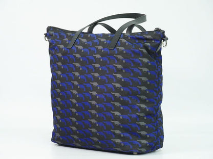 Prada Pistol Pattern Tote Nylon Black Blue Outside Black Blue