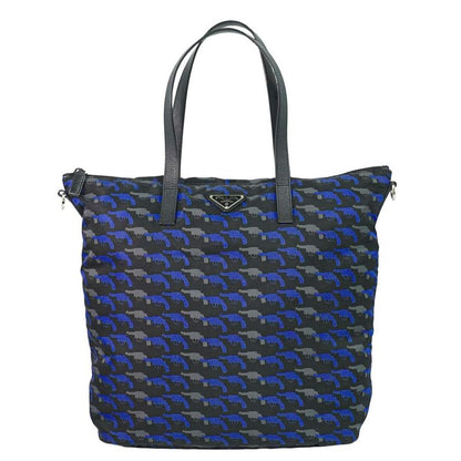 Prada Pistol Pattern Tote Nylon Black Blue Outside Black Blue