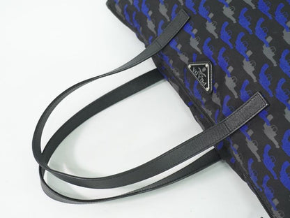 Prada Pistol Pattern Tote Nylon Black Blue Outside Black Blue