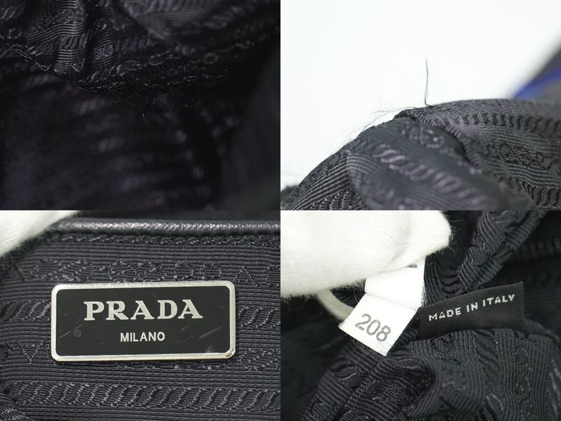 Prada Pistol Pattern Tote Nylon Black Blue Outside Black Blue