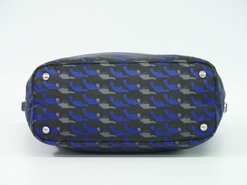 Prada Pistol Pattern Tote Nylon Black Blue Outside Black Blue