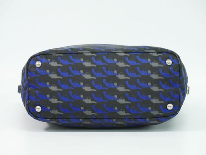 Prada Pistol Pattern Tote Nylon Black Blue Outside Black Blue