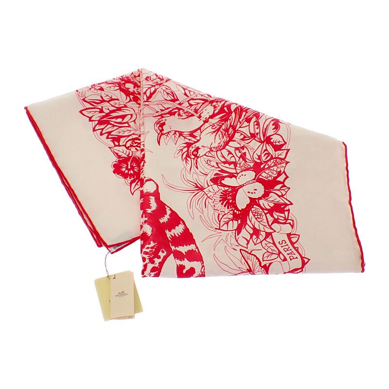 Hermes Carre 90 Jaungle Love Scarf Silk White Pink