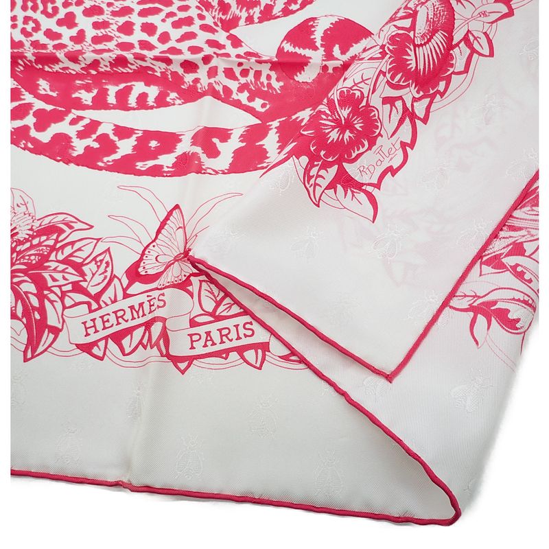 Hermes Carre 90 Jaungle Love Scarf Silk White Pink