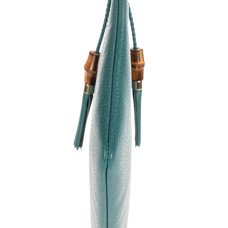 Gucci Bamboo Braided Tassel Zip Clutch Light Blue Grain Leather