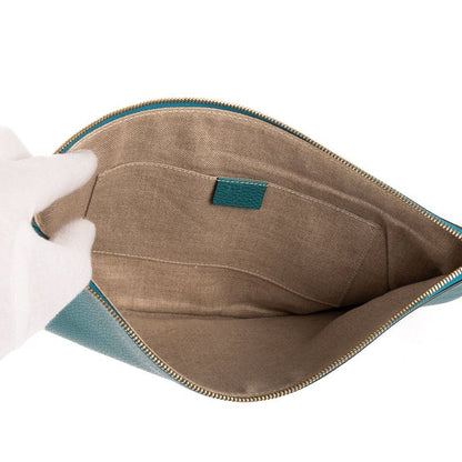 Gucci Bamboo Braided Tassel Zip Clutch Light Blue Grain Leather