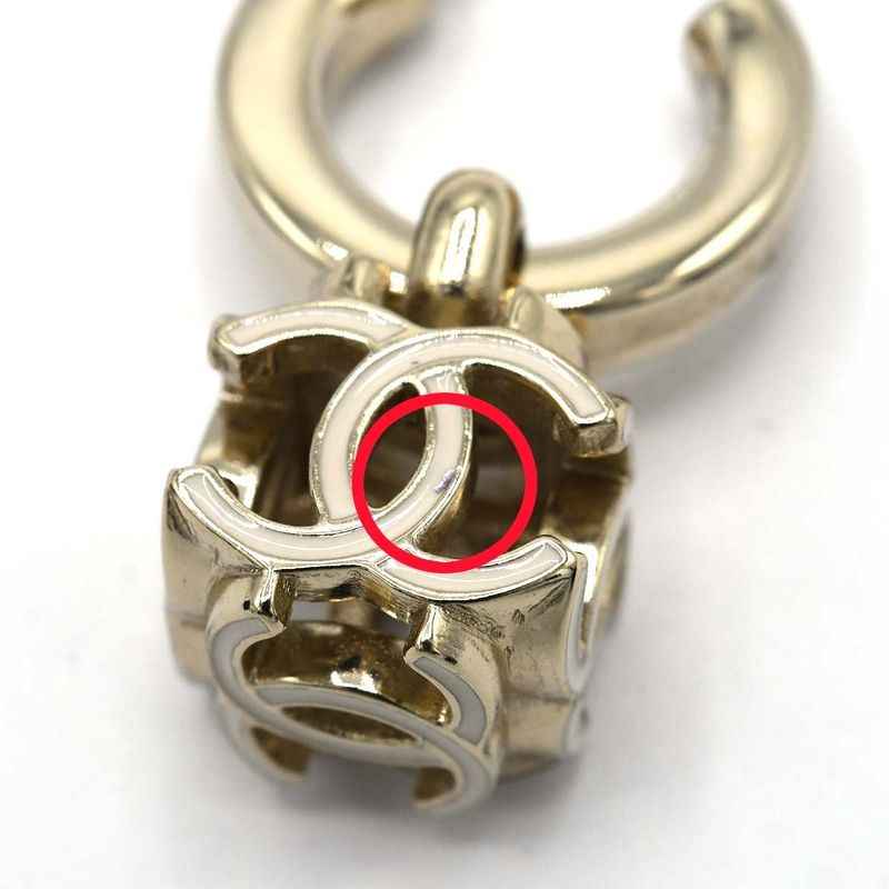 Chanel Earrings CC Logo Hoop Dice Champagne Gold
