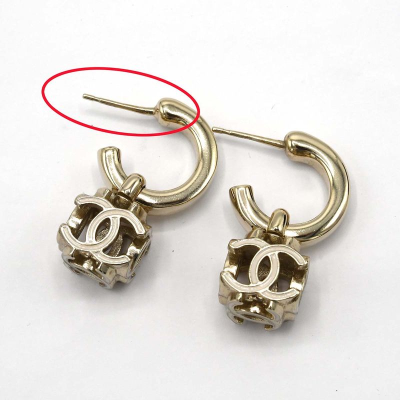 Chanel Earrings CC Logo Hoop Dice Champagne Gold