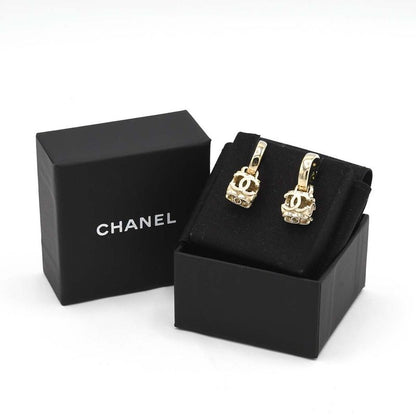Chanel Earrings CC Logo Hoop Dice Champagne Gold