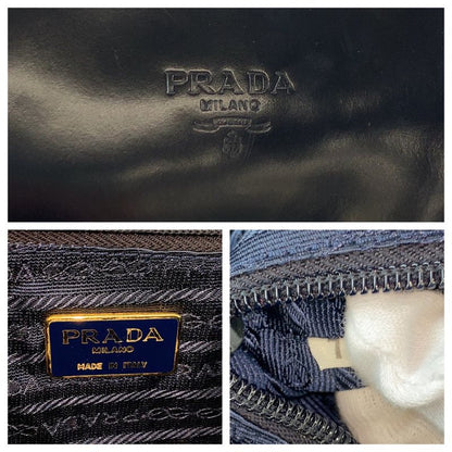 Prada Navy Silver Enamel Chain Shoulder Bag
