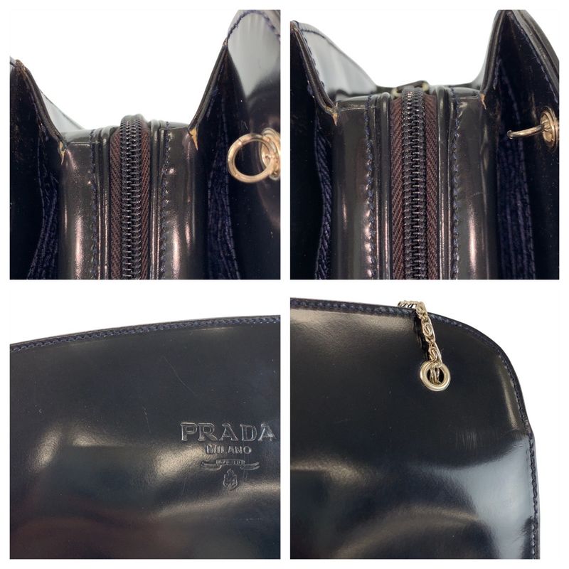 Prada Navy Silver Enamel Chain Shoulder Bag