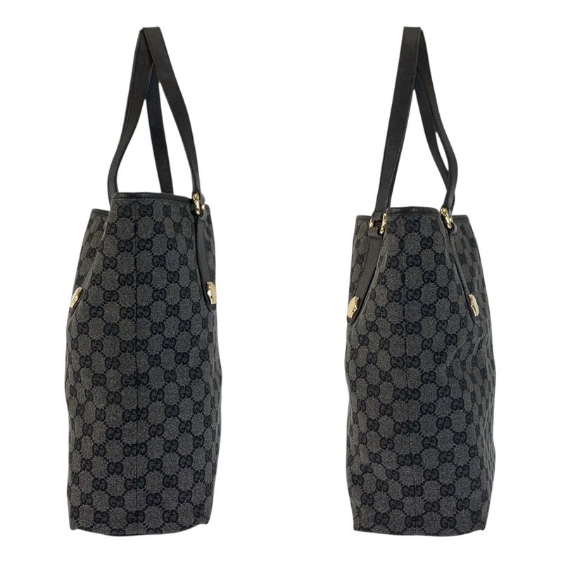Gucci Black Gold GG Canvas Leather Tote Shoulder Bag